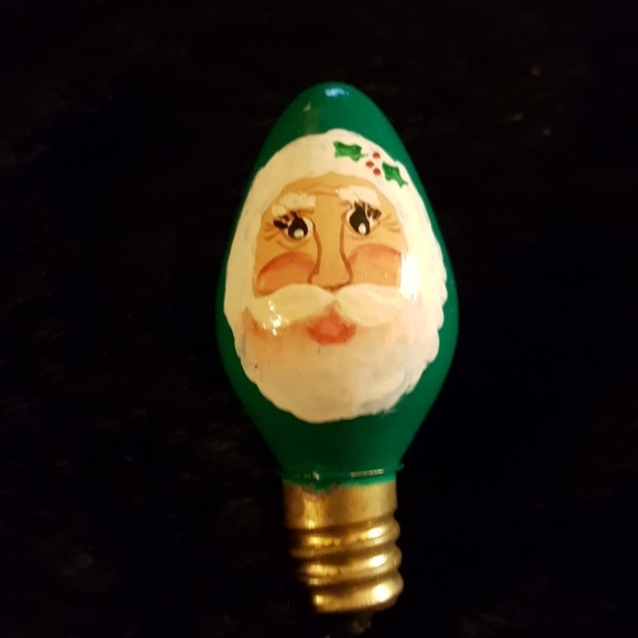 Vintage Jewelry - GREEN HANDPAINTED‎  SANTA LIGHT BULB BROOCH